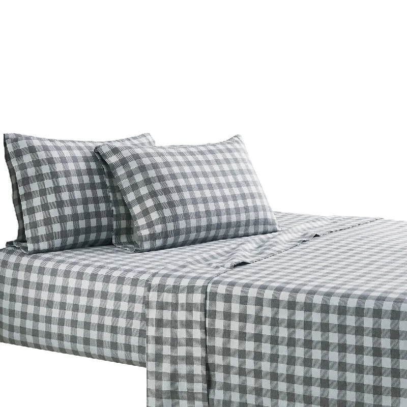 Polyester - Cotton Blend Sheets for Durability and ComfortRoma 3 Piece Twin Sheet Set with Checkered Pattern The Urban Port, Gray and White