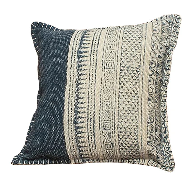 Adjustable Pillows for Customized ComfortBenzara BM221658 18 x 18 Handwoven Cotton Accent Pillow with Block Print, Gray and White