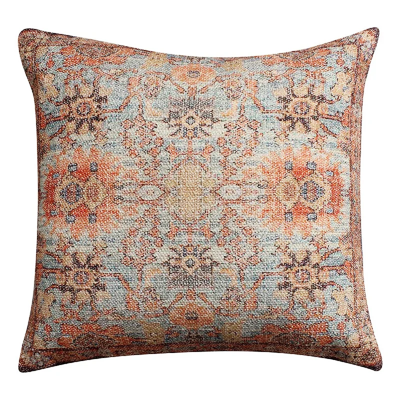 Velvet Pillows for a Touch of EleganceBenzara BM219694 18 x 18 Floral Print Cotton Accent Pillow Cover, Orange and Brown