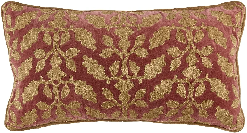 Round Pillows for Boho-Style InteriorsBenzara Rectangular Fabric Pillow with Embroidered Floral Pattern, Red and Beige