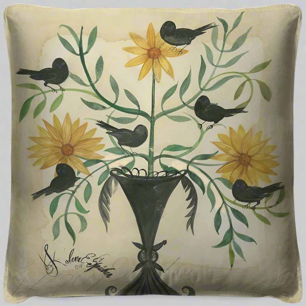 Memory Foam Pillows for Neck SupportBlack Birds In Yellow Flowers Throw Pillow