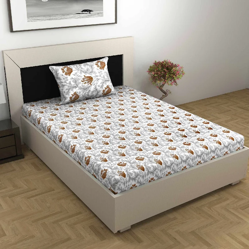 Quilted Cotton Sheets for a Warm and Inviting BedTulip Floral Grey and Brown Bedsheet for Single Bed - 100% Cotton