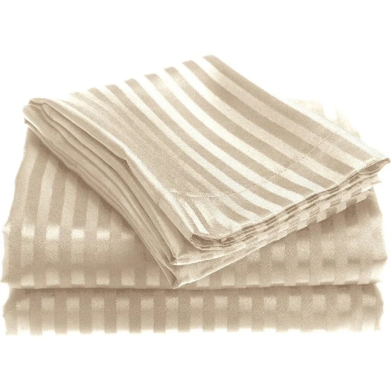 Jersey - Knit Sheets for a Comfortable and Casual Bed1800 Series Wrinckle Resistant 3 Piece Twin Size Embossed Stripe Sheet Set - Ivory