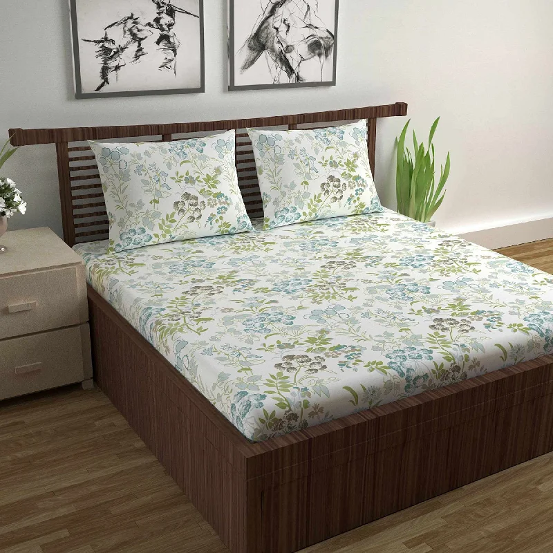 Wrinkle - Free Polyester Sheets for a Low - Maintenance BedVintage Floral 100% Cotton Bedsheet for Double Bed- Green