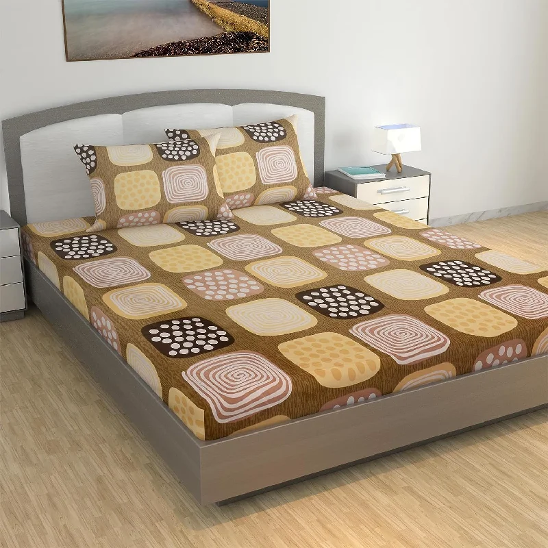 Wrinkle - Free Polyester Sheets for a Low - Maintenance BedBrown Box Pattern Bedsheet for King Size Bed