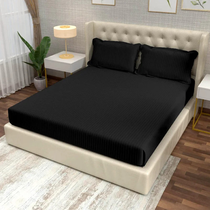 Anti - Pill Microfiber Sheets for a Smooth AppearanceBlack Italian Stripes Flat King Size Bedsheet