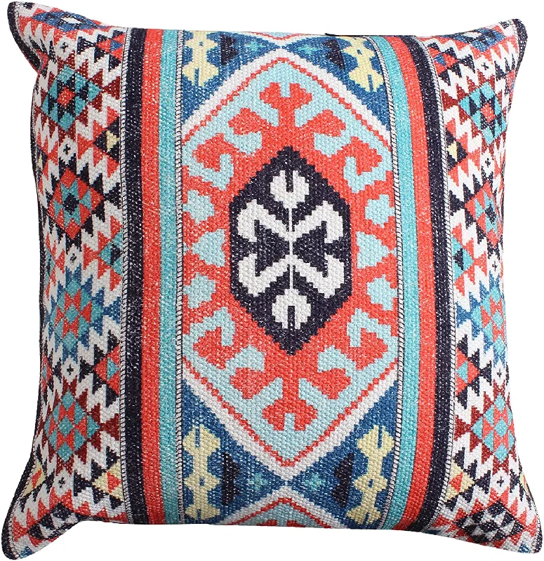 Kids Pillows with Fun DesignsBenzara BM221644 18 x 18 Handwoven Cotton Accent Pillow with Kilim Print, Multicolor