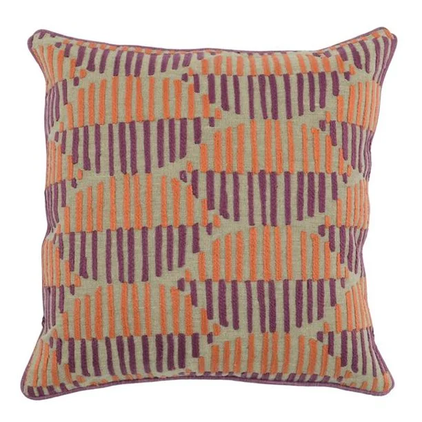 Round Pillows for Boho-Style InteriorsBenzara BM228597 Fabric Throw Pillow with Woven Elliptical Pattern, Purple and Orange