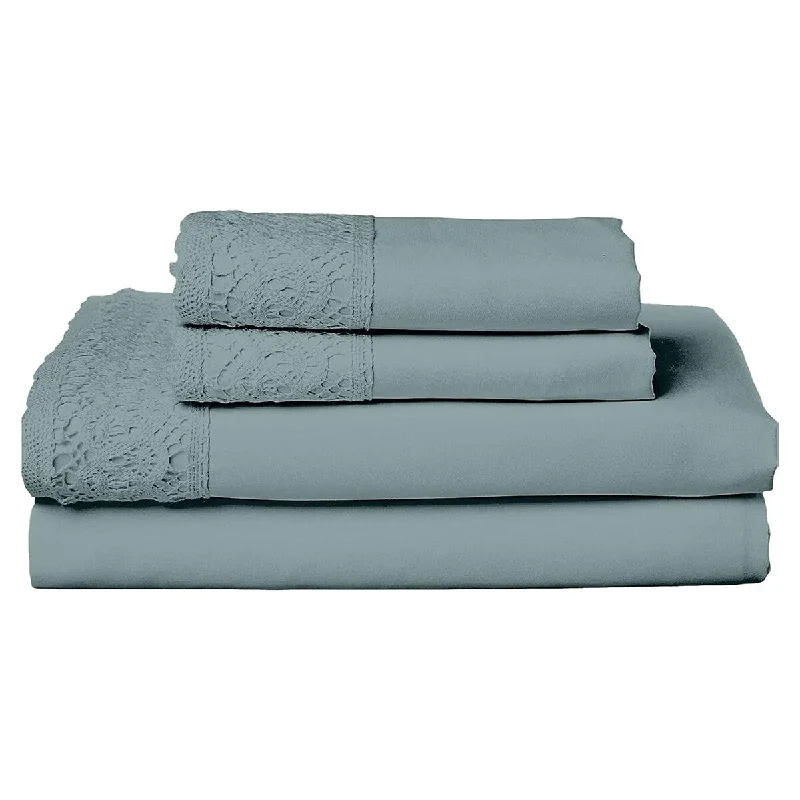 Jersey - Knit Sheets for a Comfortable and Casual BedEdra 4 Piece Microfiber Full Size Sheet Set with Crochet Lace, Teal Gray