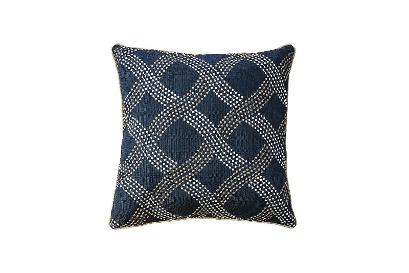 Back Support Pillows for Office ChairsBenzara Contemporary Style Wavy Criss Cross Design Polyster Throw Pillow, Navy Blue, Set of 2