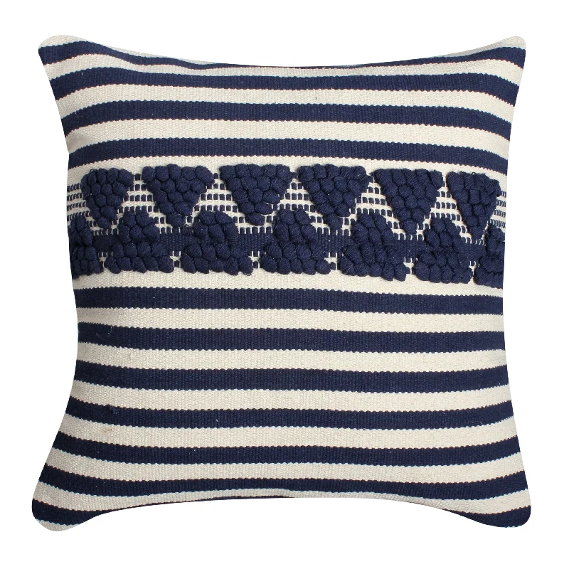 Cotton Pillows for Natural ComfortBenzara BM221681 18 x 18 Textured Cotton Accent Pillow with Stripe Print, White and Blue