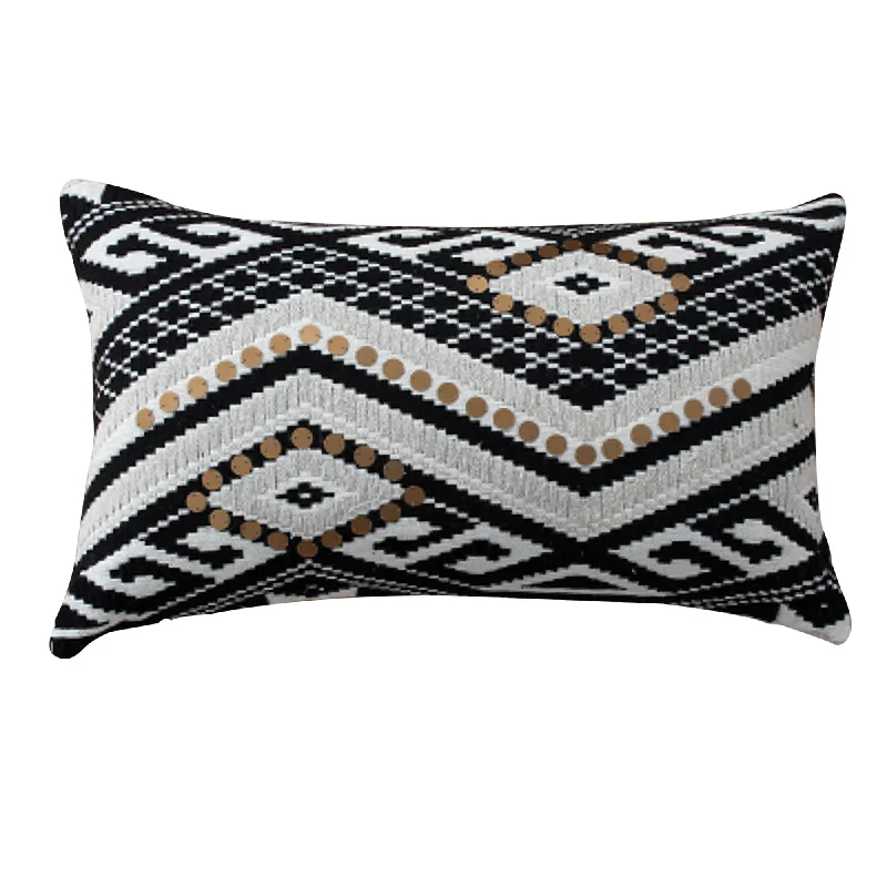 Cooling Pillows for Hot SleepersBenzara BM221673 20 x 12 Sequin Embellished Handwoven Cotton Accent Pillow, White and Black