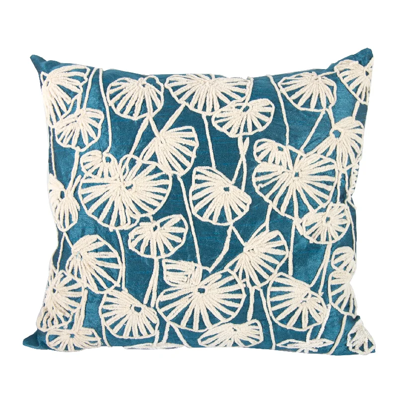 Square Pillows for Modern Home DecorBenzara Nature Inspired Poly Dupioni Pillow with Embroidery, Blue and White