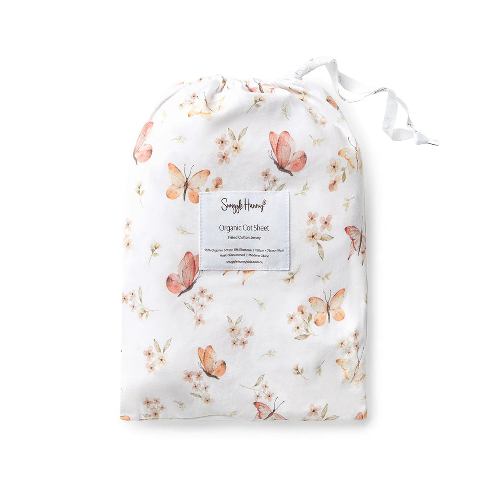 Queen - Size Sheet Sets with a European Pillowcase SetSnuggle Hunny Organic Fitted Jersey Cotton Cot Sheet - Butterfly