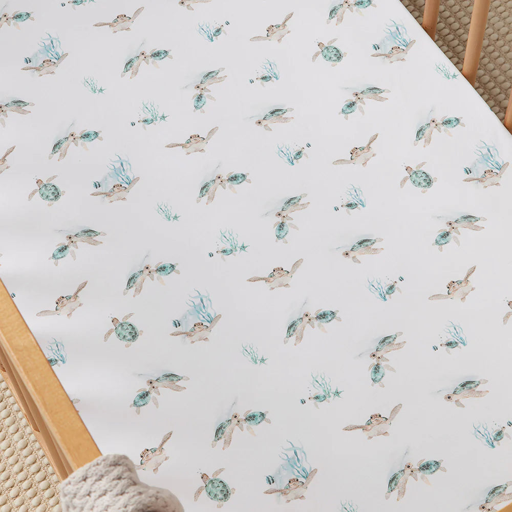 Fitted Sheets with Reinforced Corners for Long - Lasting UseSnuggle Hunny Organic Fitted Jersey Cotton Cot Sheet - Turtle