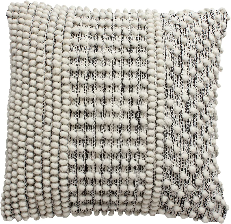 Plush Pillows for a Cozy BedBenzara BM221683 18 x 18 Textured Handwoven Cotton Accent Pillow with Beads, Off White