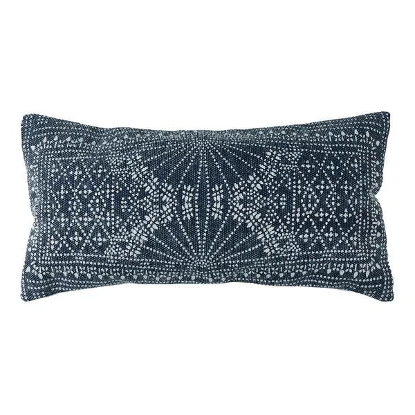 Down Alternative Pillows for Ethical ChoicesBenzara 12 x 24 Accent Pillow with Batik Print, Blue and White