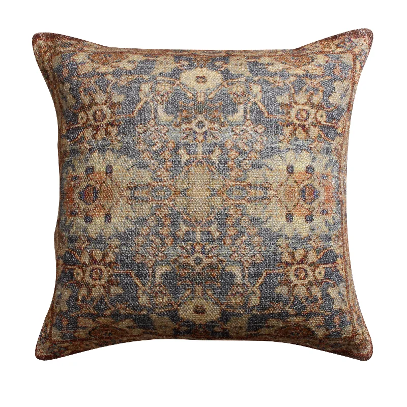 Hypoallergenic Pillows for Allergy SufferersBenzara BM221661 18 x 18 Handwoven Cotton Accent Pillow with Floral Print, Blue and Brown