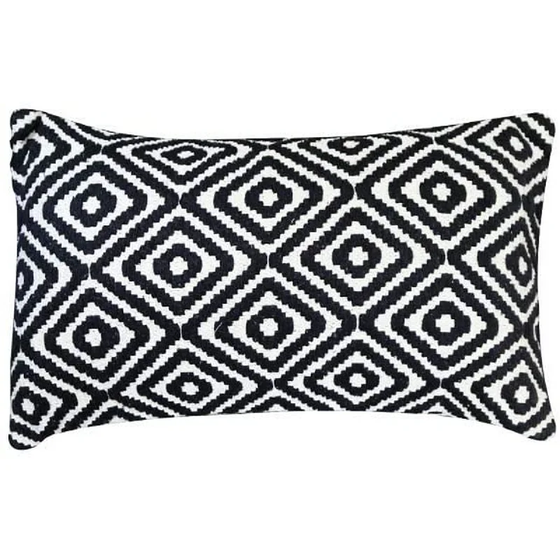 Firm Pillows for Side SleepersBenzara BM219707 20 x 12 Jacquard Print Cotton Accent Pillow Cover, Black and White