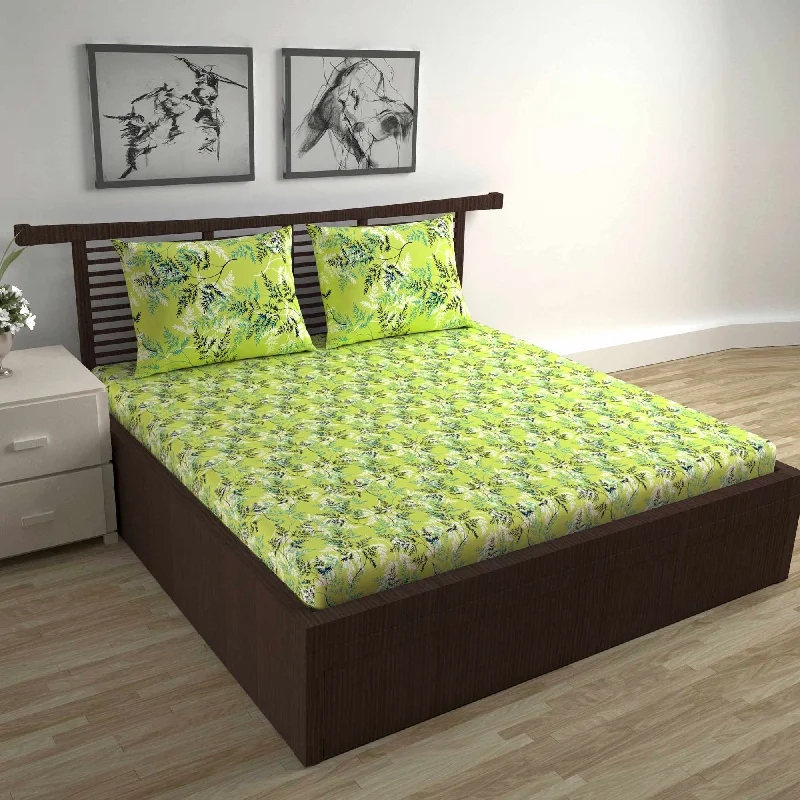 Hypoallergenic Silk Sheets for Sensitive SleepersLady Fern Floral Lime Green Bedsheet for Double Bed - 100% Cotton