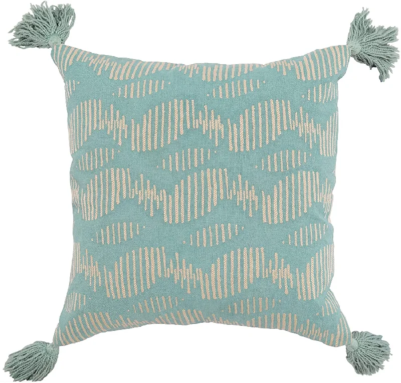 Firm Pillows for Side SleepersBenzara BM228746 Fabric Wrapped Throw Pillow with Handwoven Pattern and Tassels, Blue