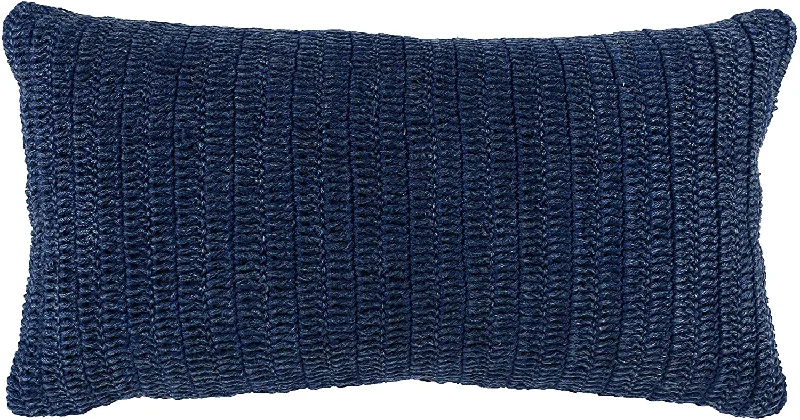 Lumbar Support Pillows for Car SeatsBenzara BM228837 Rectangular Fabric Throw Pillow with Hand Knit Details and Knife Edges,Blue