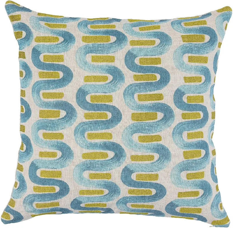 Lumbar Support Pillows for Car SeatsBenzara Fabric Throw Pillow with Painted Repeated Curved Design, Blue