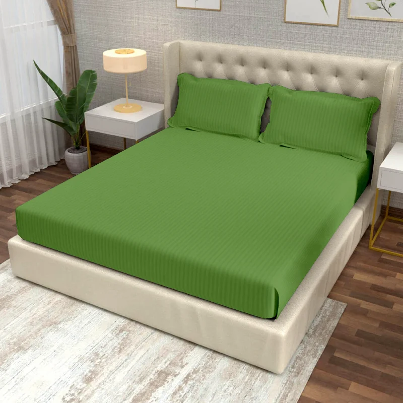 Thermal - Regulating Bamboo Sheets for All - Season ComfortSage Green Italian Stripes Flat King Size Bedsheet