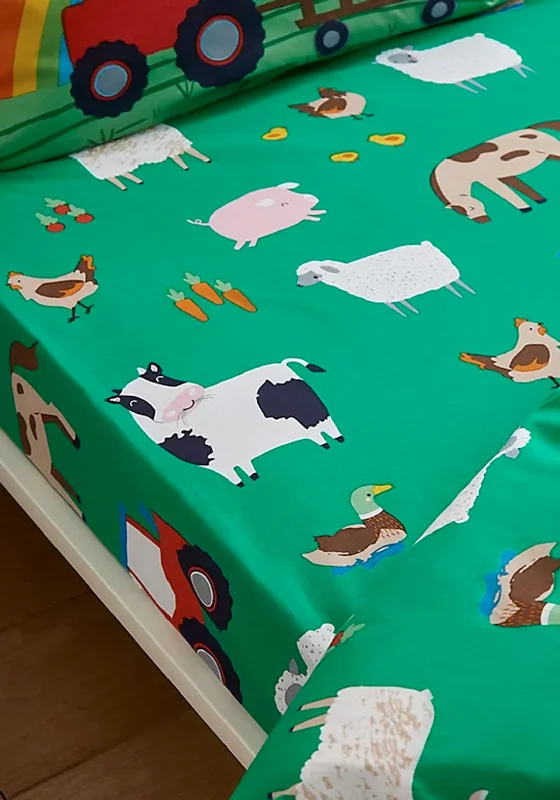 Fitted Sheets with Reinforced Corners for Long - Lasting UseCatherine Lansfield Kids Farm Animal Fitted Sheet, Green Multi