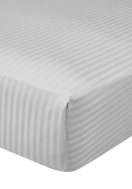 Twin - Size Sheet Sets with a Pillow ProtectorBianca Home 300 Thread Count Cotton Sateen Stripe Fitted Sheet, Silver