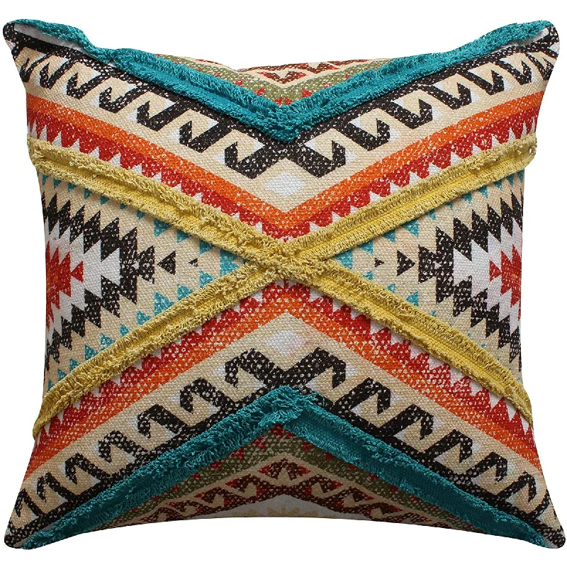 Square Pillows for Modern Home DecorBenzara BM219701 24 X 24 `` Cotton Handwoven Cushion Cover with Kilim Pattern, Multicolor