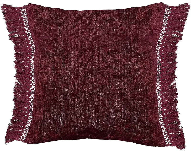 Lumbar Support Pillows for Car SeatsBenzara BM228769 Fabric Wrapped Throw Pillow with Textured Design and Fringes, Red