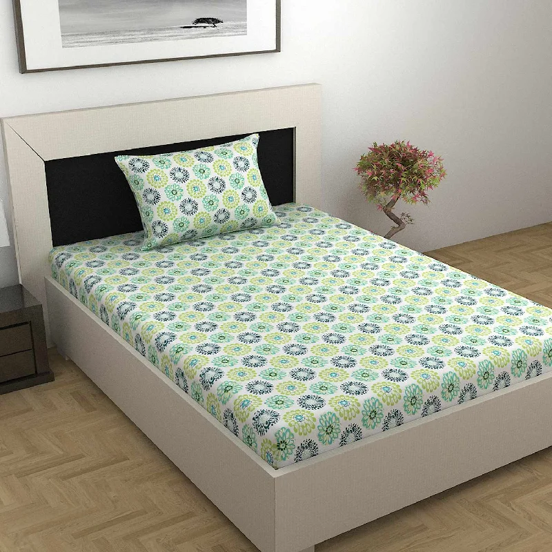 Flat Sheets with a High - Quality Finish for a Luxurious LookGreen Dahlia Floral Printed Single Bedsheet