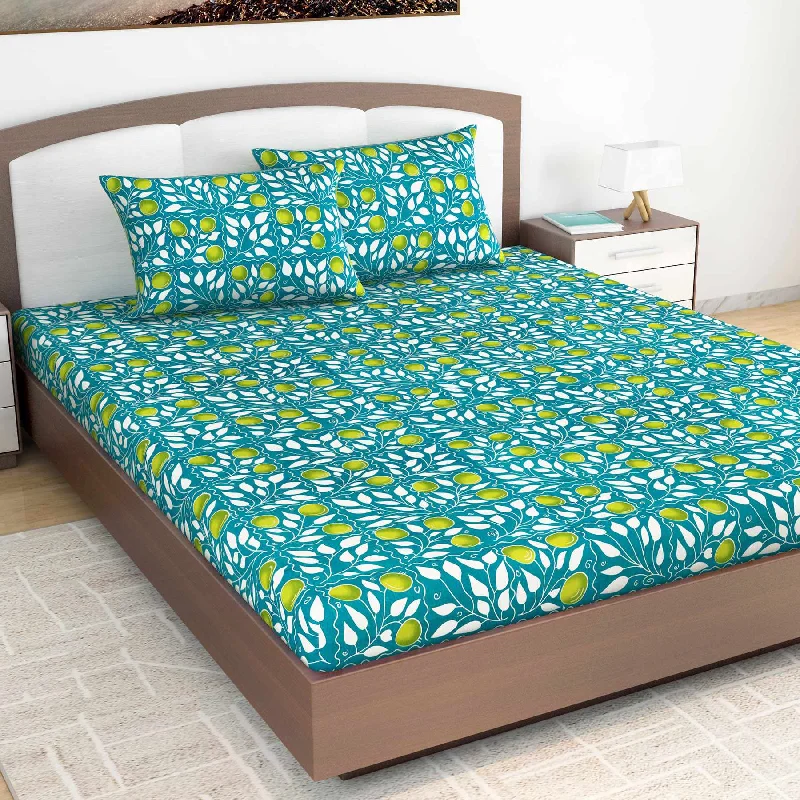 Queen - Size Sheet Sets with a European Pillowcase SetClementine Green Floral Bedsheet For King Size Bed