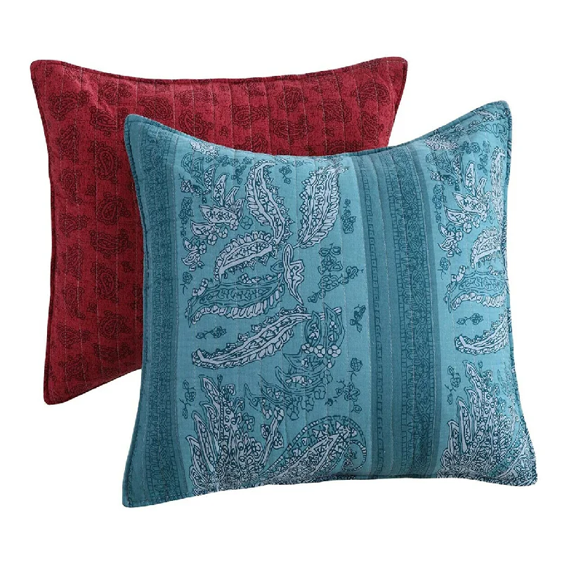 Firm Pillows for Side SleepersBenzara Stikine  2 Piece Cotton Pillow with Paisley and Floral Print, Red and Blue