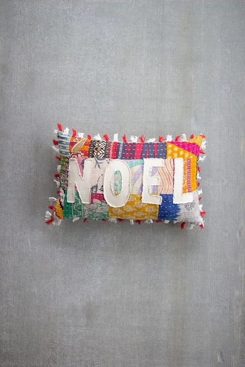 Plush Pillows for a Cozy BedKalalou NRV2200 Kantha Noel Pillow Set of 2