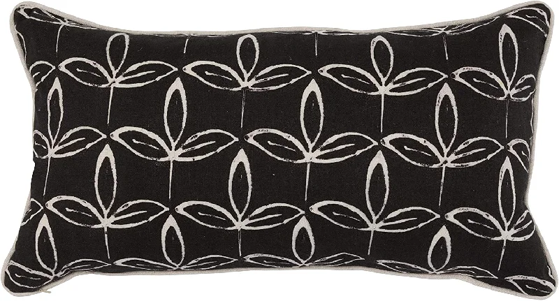 Travel Pillows for Long JourneysBenzara BM228922 Reversible Fabric Throw Pillow with Leaf Print Design, Black