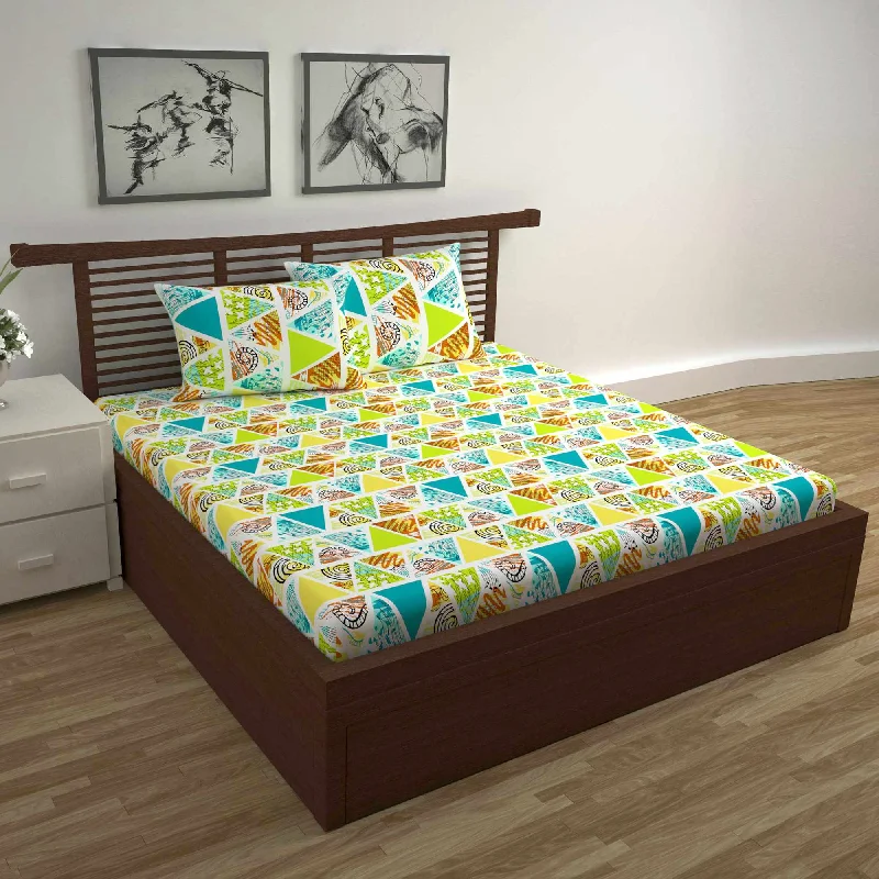 Linen - Cotton Blend Sheets for a Natural and Versatile OptionTriangle Candy Print Bedsheet For Double Bed