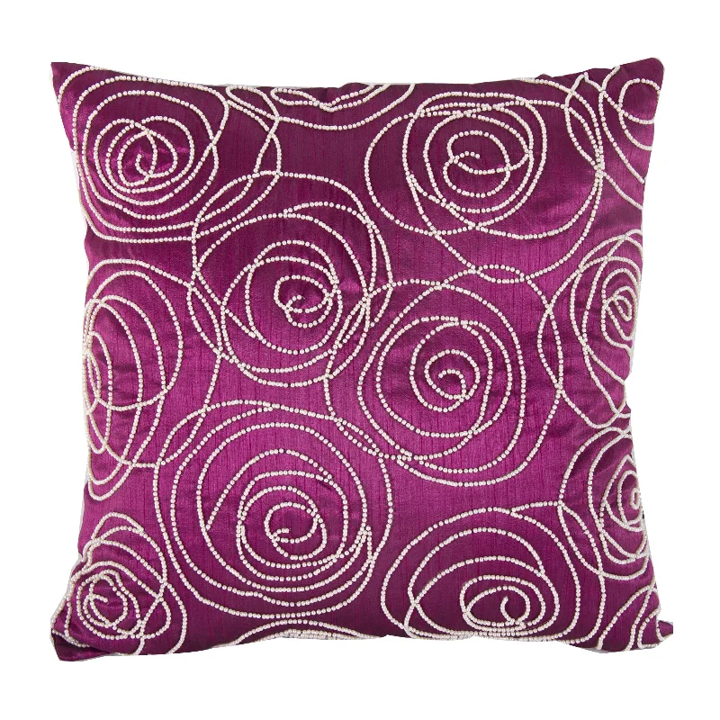 Plush Pillows for a Cozy BedBenzara Faux Silk Cotton Pillow with Pearl Beads, Purple and Silver,