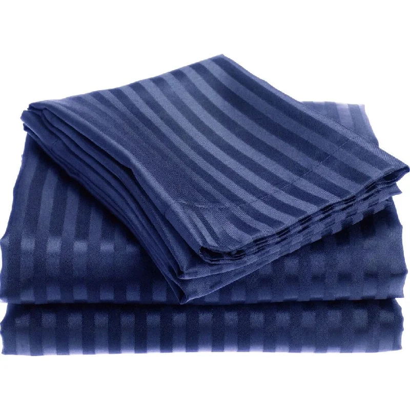 Sheet Sets with Multiple Pillowcase Options1800 Series Wrinckle Resistant 4 Piece King Size Embossed Stripe Sheet Set - Navy