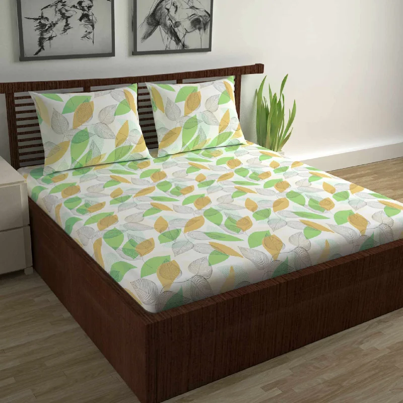 Sheet Sets with Multiple Pillowcase OptionsGreen Leaf Floral Print Bedsheet For Double Bed