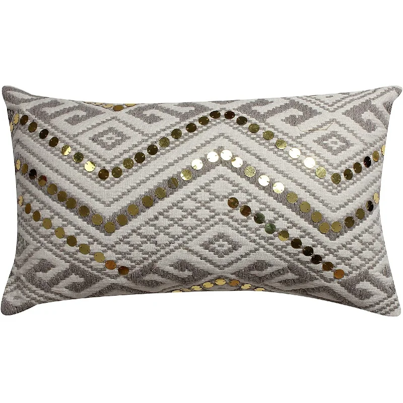 Travel Pillows for Long JourneysBenzara BM219695 Geometric Pattern Dhurrie Cushion Cover with Sequin Embellishment, Gray