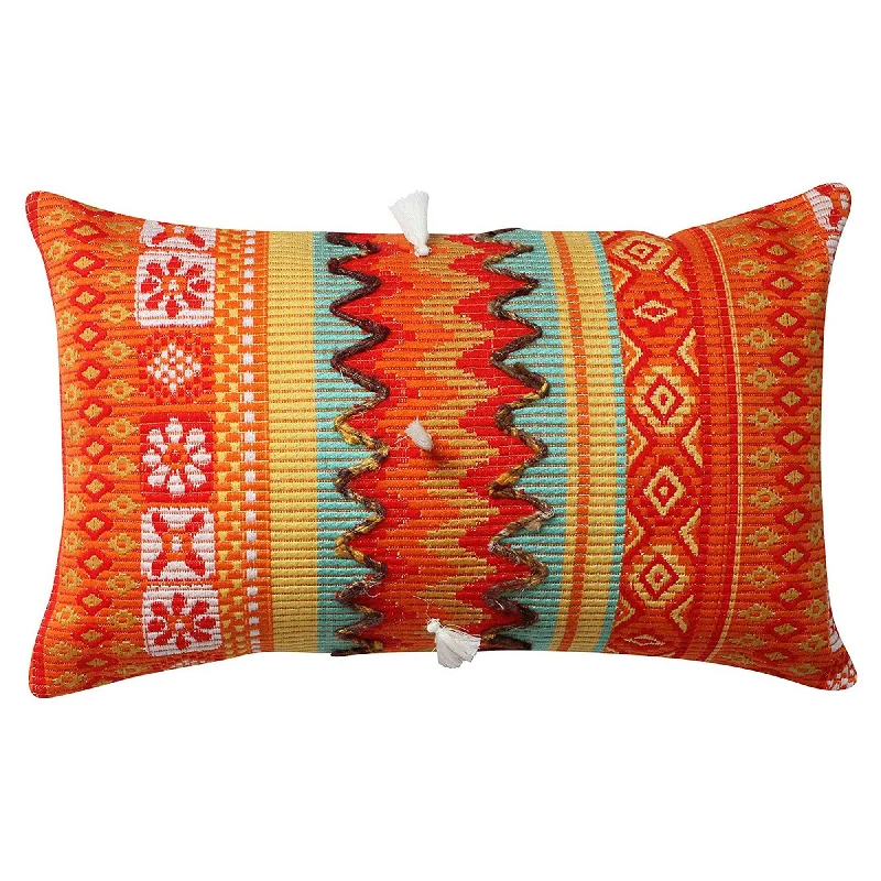 Down Alternative Pillows for Ethical ChoicesBenzara BM219697 20 x 12 Handwoven Jacquard Print Cotton Accent Pillow Cover, Orange