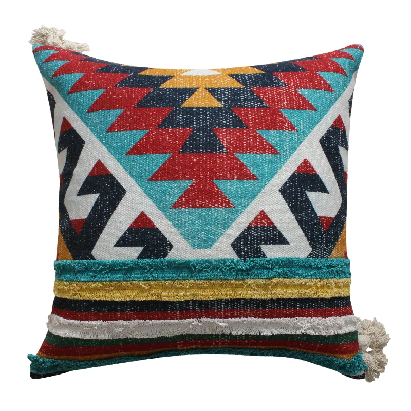 Soft and Fluffy Pillows for Bedroom ComfortBenzara BM221676 24 x 24 Handwoven Cotton Accent Pillow with Kilim Print, Multicolor