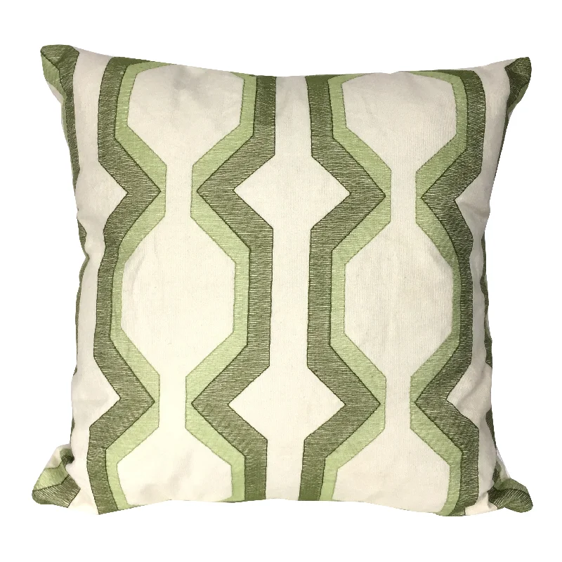 Hypoallergenic Pillows for Allergy SufferersBenzara Contemporary Cotton Pillow with Geometric Embroidery, Green and White