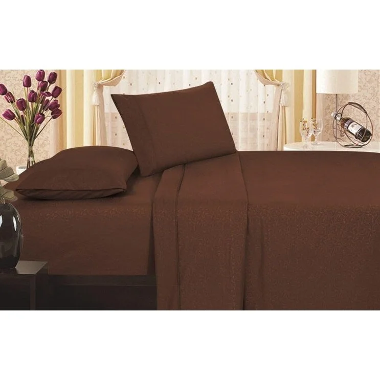 Polyester - Cotton Blend Sheets for Durability and ComfortDécor&More 1800 Series Twin Size 3 Piece Vine Embossed Sheet Set - Chocolate