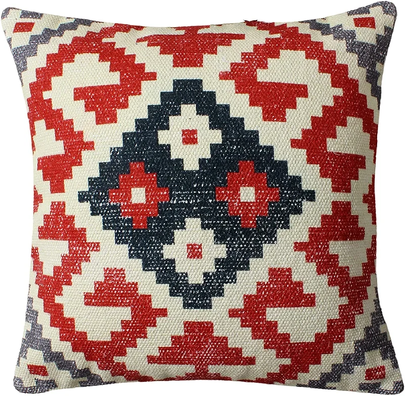 Pregnancy Pillows for Expectant MothersBenzara BM221649 18 x 18 Vintage Kilim Print Cotton Accent Pillow, Red and White