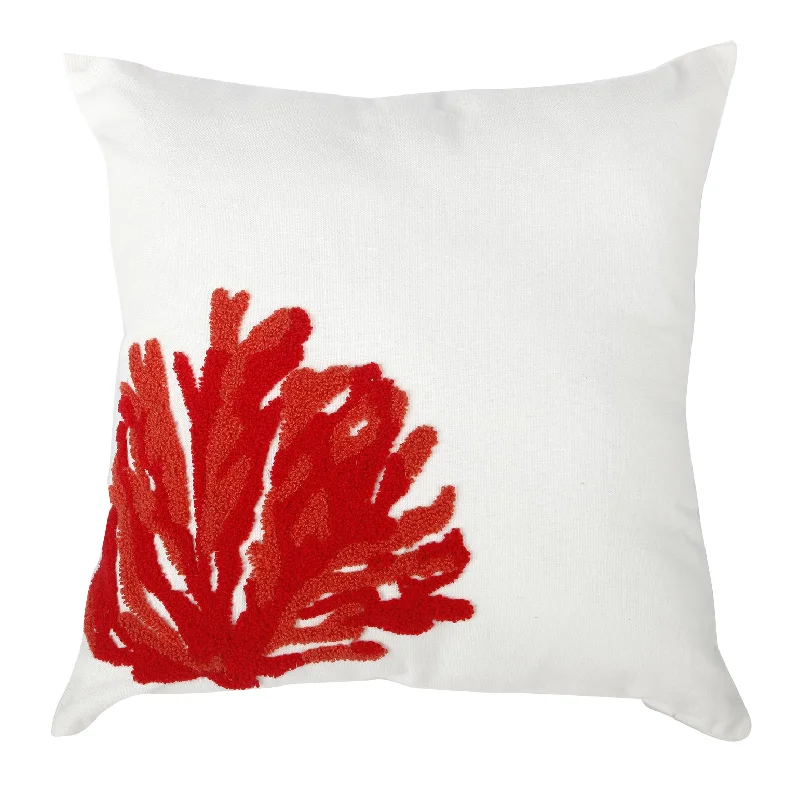 Orthopedic Pillows for Back Pain ReliefBenzara Contemporary Style Pillow with Coral Embroidery, Red and White.