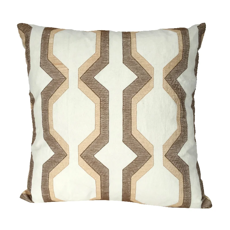 Memory Foam Pillows for Neck SupportBenzara Contemporary Cotton Pillow with Geometric Embroidery, Brown and White