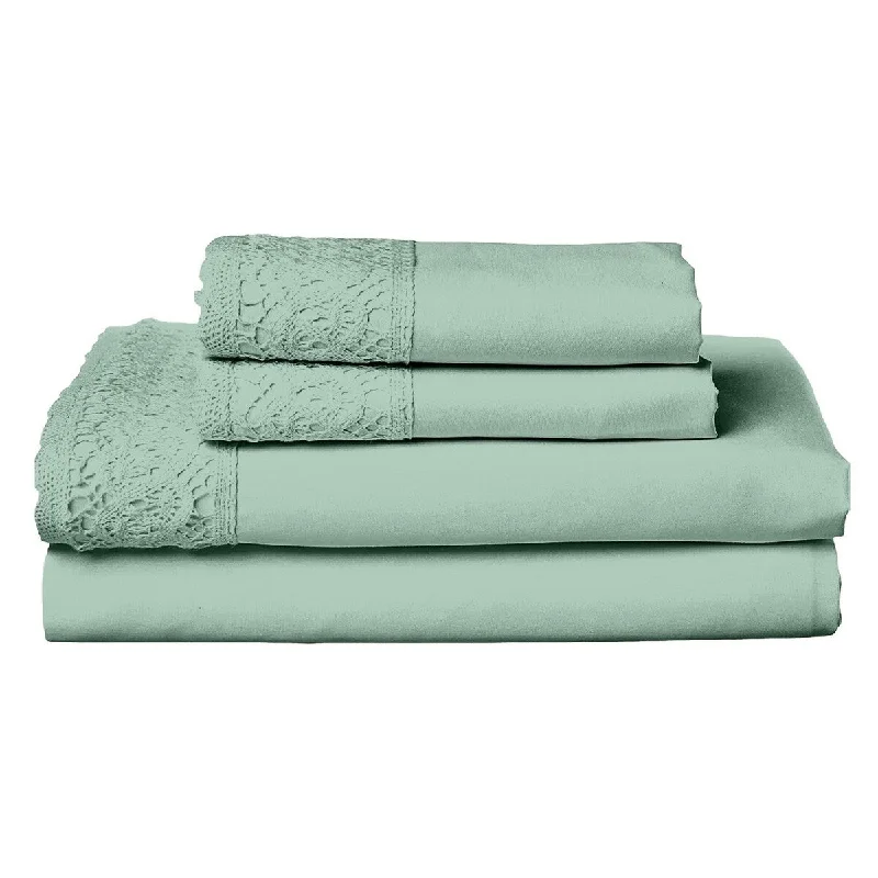 Twin - Size Sheet Sets with a Pillow ProtectorEdra 4 Piece Microfiber Full Size Sheet Set with Crochet Lace, Sea Green